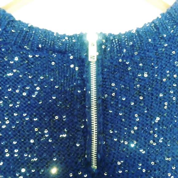 ALLEN B. BY ALLEN SCHWARTZ Sequin Oversized Hi-Low Hem Sweater Half Sleeves - Picture 6 of 7